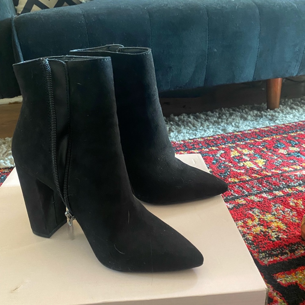 JUST FAB black suede booties